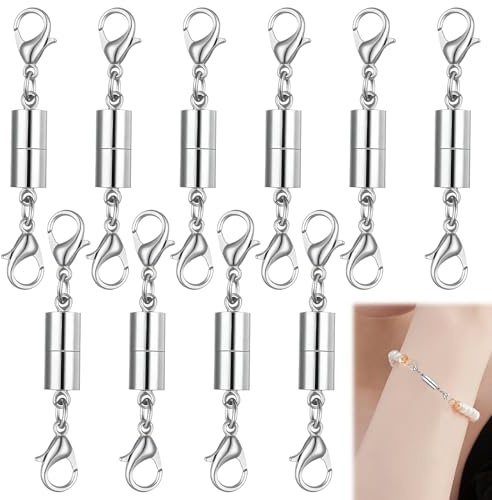 10er-Pack Magnetische Schmuckverschlüsse, Silberne Verschlüsse für Halsketten, Armbänder, Fußketten mit Karabinerverschluss, Einfaches Magnetverschluss-Design für DIY-Schmuckherstellung