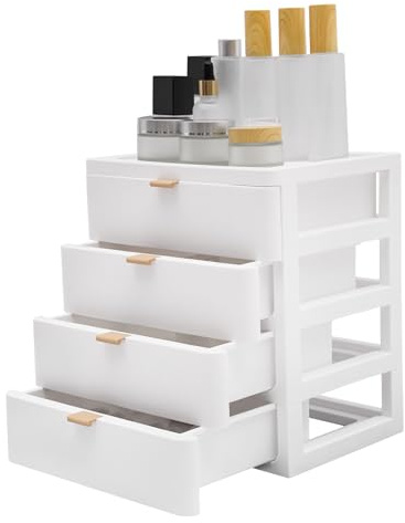 Schreibtisch Organizer mit 4 Schubladen, Schreibtisch Organizer, Schubladenbox Kunststoff, Aufbewahrungsbox Weiß Geeignet Zur Aufbewahrung Von Büchern Schmuck Kosmetika Kleinteilen