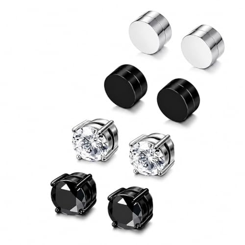 4 Paar Zirkonia-Magnet-Ohrringe ohne Lochstechen hypoallergen, magnet ohrringe herren, ohrringe ohne ohrloch, magnet ohrringe