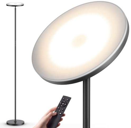 Uplighter LED Stehleuchten für Wohnzimmer, 36W superhelle Torchiere Standleuchte mit Fernbedienung, Touch-Control, 175 cm dimmbare moderne hohe Leuchte mit Timer für Schlafzimmer, Büro, Ecke, Schwarz
