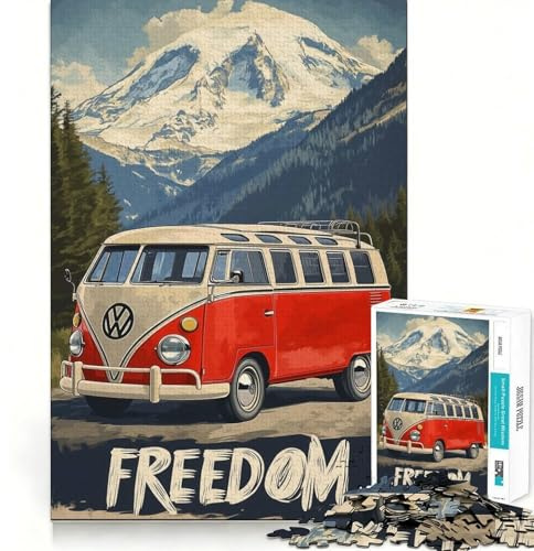 VW Bulli Bus Reiseposter Puzzle für Teenager, 1000 Teile, fördert die Erinnerung, Zuhause, Freizeit, präzise Kanten, 38x26cm