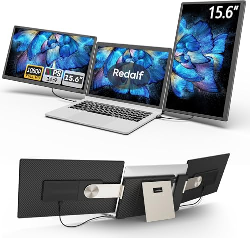 Laptop Bildschirm Erweiterung, 15,6 Zoll 1080P FHD Laptop Monitor Extender | 235° Drehbar, Abnehmbar, Plug & Play, Dreifacher Bildschirm für 13-17,3 Zoll Laptops, Kompatibel mit Mac/Wins/Android/Dex