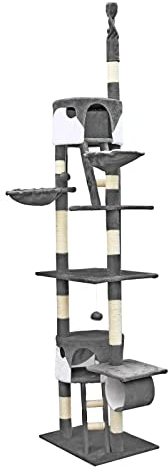 Árbol rascador para Gatos 240-260cm XXL Gris/Blanco Altura hasta Techo Mascotas Animales de compañía