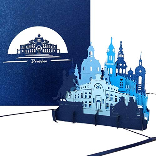 Pop Up Karte „Dresden - Panorama mit Oper & Frauenkirche“ - 3D Grußkarte als Souvenir, Geschenk, Geburtstagskarte, Einladungskarte & Gutschein zum Städtetrip