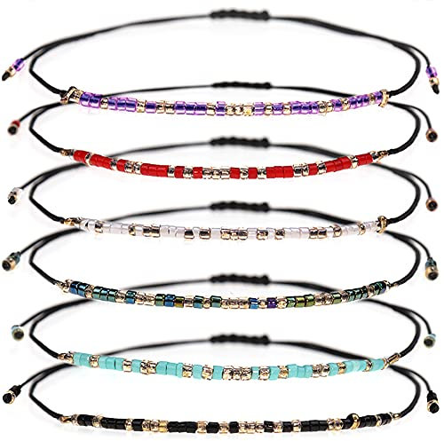 Suyi Perle de rocaille Bracelet chaîne 6 Pcs Amitié Bracelet Réglable Tresse À La Main Strand Bracelet Cadeaux pour Femmes Filles Set1