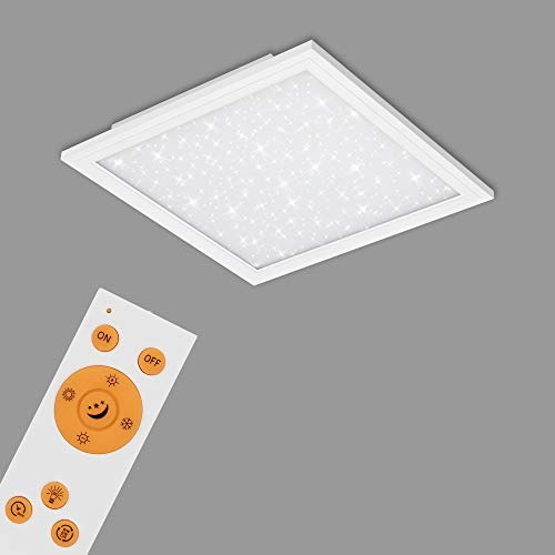 BRILONER - LED Deckenlampe flach mit Sternenhimmel, einstellbar von warmweiß bis kaltweiß, Fernbedienung, Lampe, Deckenleuchte, Wohnzimmerlampe, LED Panel, 29,5x29,5x5,5 cm, Weiß