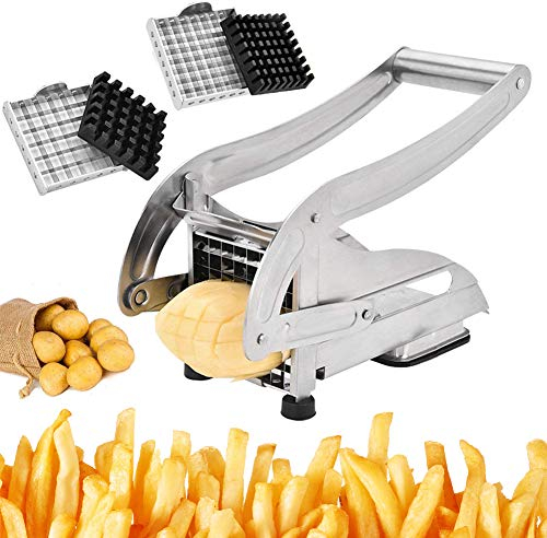 TWSOUL French Fries Cutter Chip Cutter Stainless Steel Potato Cutter Vegetable Cutter with 2 Knife Inserts and Stamp Stainless Steel Cutting Inserts
