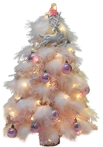 Künstlicher Weihnachtsbaum mit Beleuchtung Kleiner Christbaum Beleuchtet Modellbäume Rosa Feder Baum Weihnachtsschmuck Desktop Zimmer Dekoration Weihnachten Festival Party