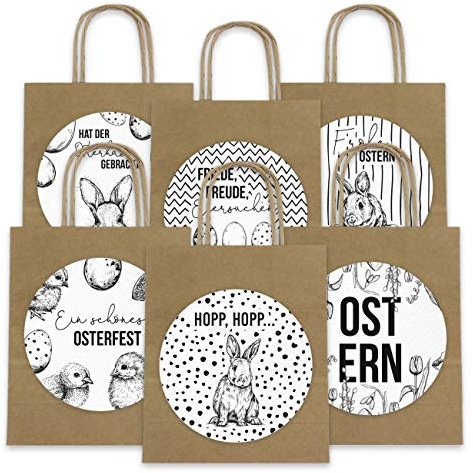 Papierdrachen XXL Geschenktüten für Kinder zu Ostern - Osterdeko - Kreatives Osternest mit 6 Papiertüten und XXL Sticker (14cm) in schwarz-weiß - Set Nummer 10