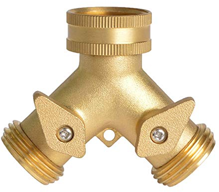 186g Alle Messing Zwei-Wege-Splitter Schlauch Splitter Garten Bewässerung Rasen Wartung Wasserhahn Splitter 1-in 2-out Splitter mit Messing Griff Edelstahl-Kugelhahn 3/4 Einlass und Auslass