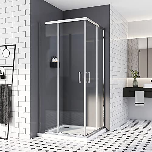 Duschkabine 80 x 100 cm,Doppel Schiebetür Eckeinstieg Duschabtrennung Eckdusche Duschtür 6mm ESG icherheisklarglas NANO Beschichtet Höhe 185cm