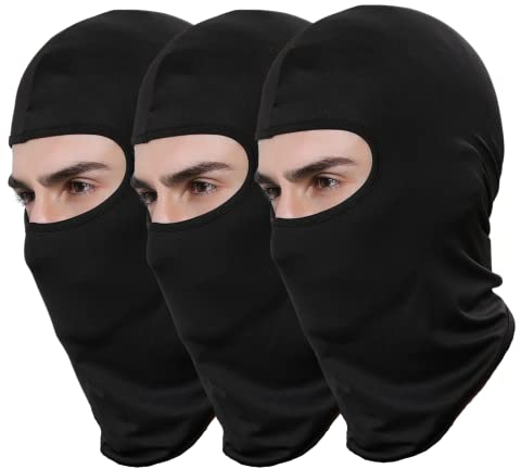 Valtreecho 3 Pcs Full Face Cover Black Balaclava Protection Warm Windproof Ski Motorcycle Cycling Neck Hat Outdoor Sports
