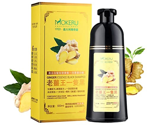 Ginger Shampoo Herbal Natural Fast Blacking Gray Hair Dye Black Shampoo Dye for Hair Coloring Anti-Hair Loss Hair Care Natural Black Hair Shampoo (2 PCS)