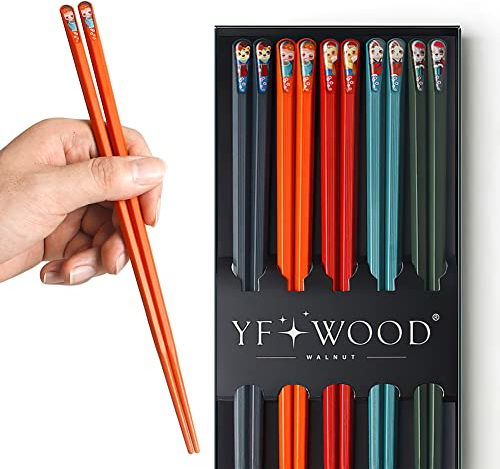 YFWOOD Essstäbchen aus Fiberglas, 5 Paar mit einer Kraftpapierbox, 24 cm, ausgefallene Essstäbchen, spülmaschinenfest, rutschfest, koreanisch, japanische Essstäbchen für Erwachsene