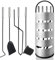 UISEBRT Kaminbesteck Edelstahl Modern, 5-teilige Kamingarnitur mit Ständer, Besen, Zange, Schürhaken, Ascheschaufel, Ofenbesteck mit Edelstahlgriffe, Silber