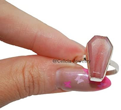 Damenring mit rosa Opal, natürlicher Edelstein, massives 925er Sterlingsilber, Sargring mit rosa Steinfassung, Brautjungfer-Tochter-Geschenke, Statement-Ring, Versprechensring (rosa-opal)