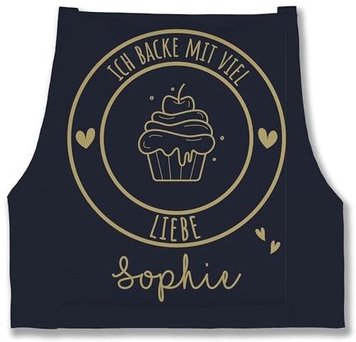 Schürze - Backschürze - Ich backe mit viel Liebe I Geschenk Hobbybäcker I Geschenk Backen - 85x69 - Navy Blau - personalisierte geschenke bäckerschürze damen konditor cupcake kochschürzen