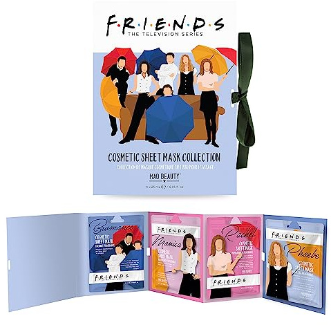 MAD BEAUTY Friends Sheet Face Masks Booklet (Pack of 4) | Bromance, Monica, Phoebe, Rachel | Coconut, Raspberry, Black Tea, and Pomegranate