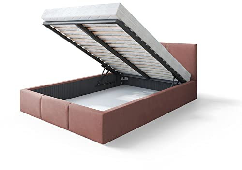 Lit Double Tesia 140x190 + Coffre - Sommier inclus Rose misty