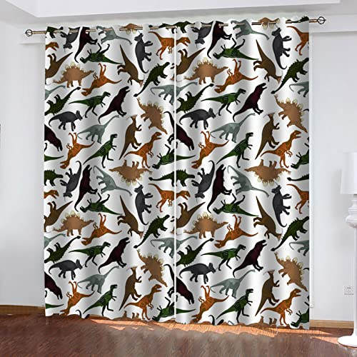Kinder Gardinen Kinderzimmer Junge Mädchen Cartoon-Tier-Dinosaurier-Druck Blickdicht Verdunkelung 117X137Cm 2Er Set Thermovorhang Hitzeschutz Verdunklungsvorhänge Kinderzimmer Mit Ösen Fenster Gard