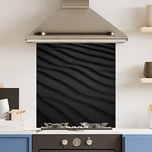 Premium 70 cm x 75cm Black Sand Dune Glass 6mm Kitchen Splashback Heat Resistant Toughened Polished Edges - Back Splash Back Coloured Hob Painted Tempered Splashback