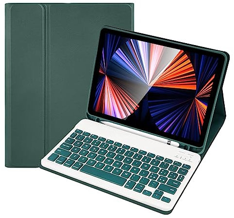 SOPPY Custodia con Tastiera per iPad Air 11 pollici (M3 2025 / M2 2024) e Air 4a/5a Gene e iPad Pro 11 pollici (1a/2a/3a/4a), Cover con Tastiera Staccabile, con Slot per Penna Stilo, Verde Scuro