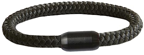 Paracord Armband | Schwarzer Magnetverschluss | geflochten aus Seemannsgarn | Segeltau | Maritim & Wasserfest | 8 mm Ø | Handgemacht | Damen und Herren | (Schwarz, 19.00)