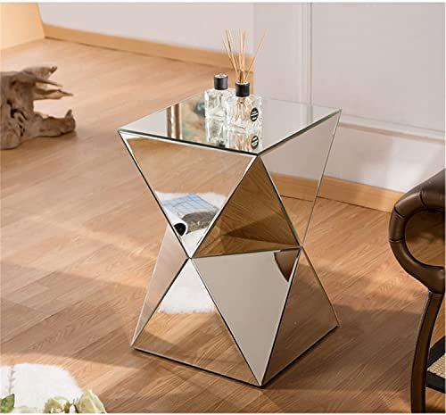 Kleiner Beistelltisch, Sofa-Beistelltische, Glas-Couchtisch, Spiegel-Nachttisch, Snack-Tisch, kreativer Ecktisch im Wohnzimmer, Schlafzimmer, Büro (Größe: 40 x 40 x 60 cm, Farbe: Silber). Dignified