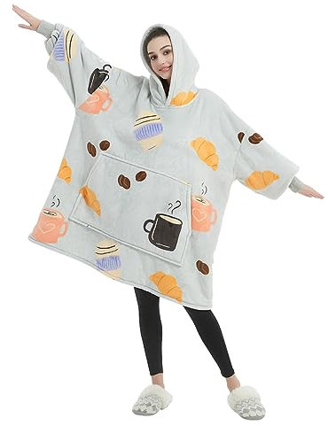 Sacebeleu Decke Hoodie Sweatshirt | Flauschige Sherpa TV-Decke mit Ärmeln | Oversized Kapuzen Pullover Kuscheldecke mit Känguru Tasche | Flanell Fleecedecke | Einheitsgröße für Damen,Herren