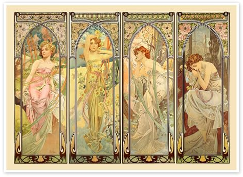 Die Vier Tageszeiten Poster von Alfons Mucha 70 x 50 cm Wandbilder Wanddeko