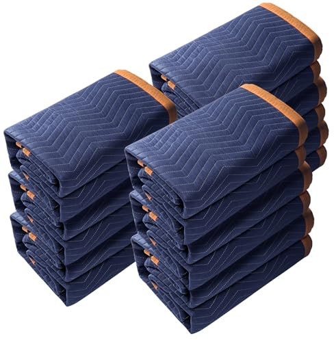 VEVOR Couvertures de Déménagement de Meubles 2032x1829 mm Couvertures de Protection d'Emballage Robustes Lot de 12 Tissu Non Tissé Coton Recyclé pour Protéger Meubles Planchers Appareils, Bleu/Orange