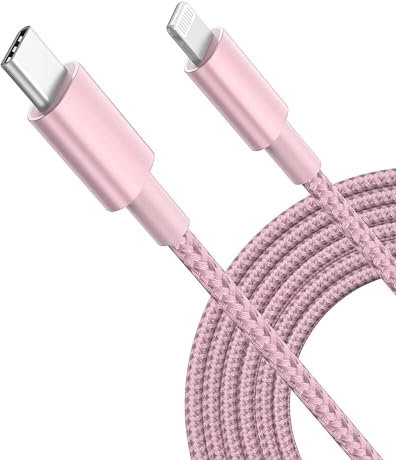 MOBISTAR USB C to iPhone/iPad Cable - Fast Charger PD, Braided 3M, iPhone 14/13/12/11 Pro Max X R XS 8 Plus, AirPods (Rose Gold, 3M)