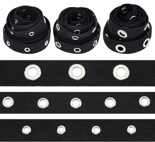 BENECREAT Nastro In Twill con Occhielli Passacavo In Cotone Nero Da 5.5 m, 3 dimensione Bottone A Pressione In Cotone Finiture con Occhielli In Metallo Argentato Anello Striscia, 1.8 m/Dimensione