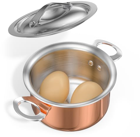 Macevia Mini Sauce Pan with Lid,Copper Butter Warmer Small Pot, Multipurpose Use for Home Kitchen or Restaurant (13.5oz/400ml)