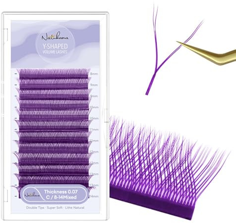 Natuhana Colorées YY Extension Cils 0.07mm C Curl 8-14mm Mixte Forme Y 4D Premade Fan Bouquet Volume Russe Naturel Cils Professionnel Eyelash Extensions(Violet, 0.07, C, 8-14mm)