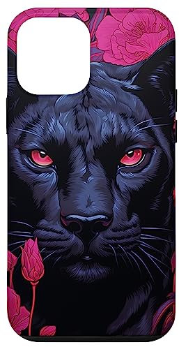 Hülle für iPhone 12 mini Schutzhülle für Mobiltelefon, Motiv: Panther, Blumenmotiv, Pink