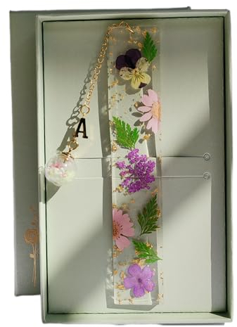 Famweylami Personalisiertes Lesezeichen Gepresste Blumen, Lesezubehör für Bücher, Book Marks for Reading, Lesezeichen Buchstaben, Geschenk für Lehrer, Bücherwurm, Mädchen, Mutter, Großmutter-A