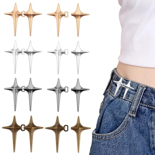 Molain 8 Pairs Jeans Knöpfen Stifte, Hosen Enger Machen Clip, Hosen Verkleinern Clip Jean Knopfnadeln, Verstellbare Nagelfreie Taillenschnallen Hosenbund Enger Machen Stardesign Taillenknöpfe