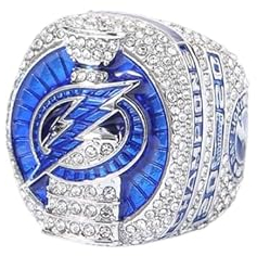 haobook Nachbildung des NHL Lightning Championship-Rings 2020 mit kubischer Zirkonia-Geschenkbox aus Holz, Eishockey-Fans,8#
