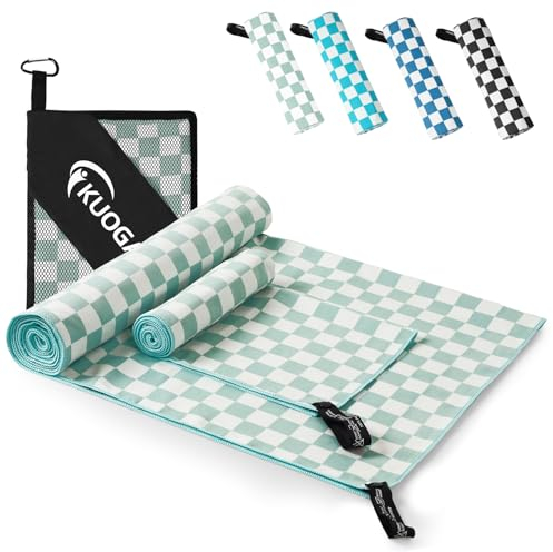 KUOGAS Mikrofaser Handtuch 2er Set | 160x80cm Groß Badetuch + 80x40cm Klein Hand Gesichtshandtuch | Schnelltrocknend Mikrofaser Handtücher, Sporthandtuch Fitnessstudio Beach Towel