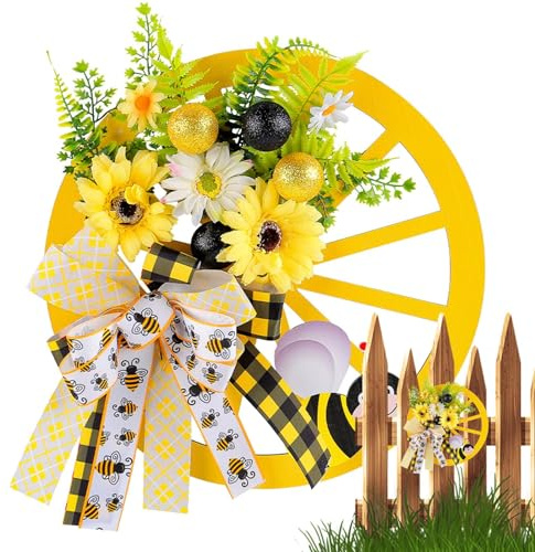 Pxcewdcx Floral Wreaths for Front Door,Novelty Yellow Flower Wreath Summer Home Decor | Unique Front Door Decor Decorative Floral Wreath for Bee Day Parties