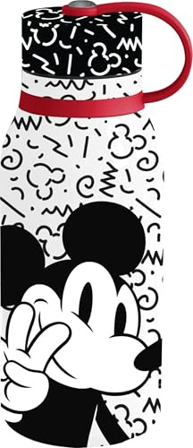 Tataway Botella de acero Disney Mickey Mouse de 330 ml para niños, sin BPA, lavable y reutilizable, con tapón de rosca