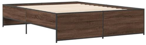 vidaXL Bettgestell, Bett mit Metallbeine Sperrholzlatten, Doppelbett für Schlafzimmer, Modern, Braun Eichen-Optik 160x200cm Holzwerkstoff Metall