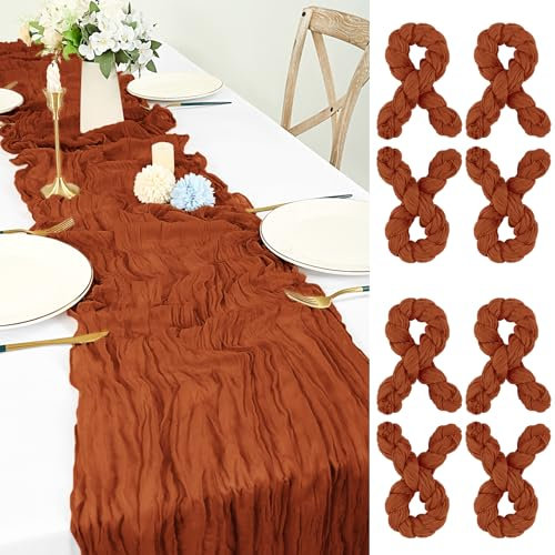 8 Stück Seihtuch Tischläufer Terrakotta, 55x180 cm Käsetuch Tischläufer Waschbares Gaze-Stoff Boho Cheesecloth Tischläufer Hochzeit Tischdecke für Hochzeit Geburtstags Brautparty Tischdekoration