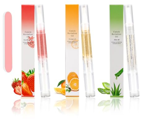 Cuticle Oil Pen,3PCS Nutrition Oil Pen with Nail File,Cuticle Oil for Nails with Natural Ingredients,Nail Oil Cuticle for Repairing Cracked and Dry Nail(Orange & Strawberry & Aloe Flavor)