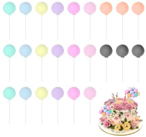 Tortendeko Kugeln 24 Stück Cake Topper Mini Ballon Cupcake, Backen Kuchen Dekorationen Kugeln Tortendeko, Mädchen Jungen Geburtstagsfeier Valentinstag Hochzeitstag Lieferungen