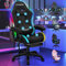 ELFORDSON 8-Point Massage Gaming Chair with RGB LED, Massaging Office Chair with Lumbar Support Footrest 82cm High Back 150° Recliner, Adults and Kids, Fabric Linen, Black