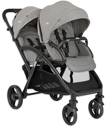 Joie - Evalite™ Duo - Poussette Double Légère - Siège Arrière Inclinable À Plat - Compatible Sièges Auto Et Nacelles - Suspension 4 Roues - Harnais 5 Points SoftTouch - Dès la naissance (Pebble)