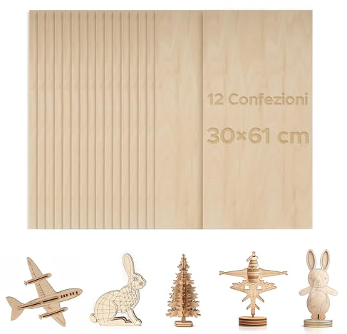 OMTech 12 Stück Lindenholzplatten 300x600x3mm Sperrholzplatten zum Basteln, Holzplatten zum Laserschneiden und Gravieren, unbearbeitete Holzplatten für Heimwerkerprojekte, Zeichnen, Architekturmodelle