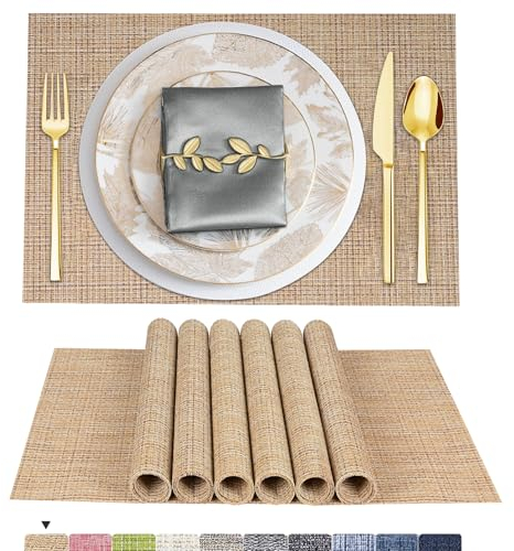 ARTAND Platzsets Abwaschbar 6er Set Vinyl Tischsets für Esstisch Küchen Platzset Dauerhaft PlatzdeckenTischzubehör -6er Set, 02 Grün